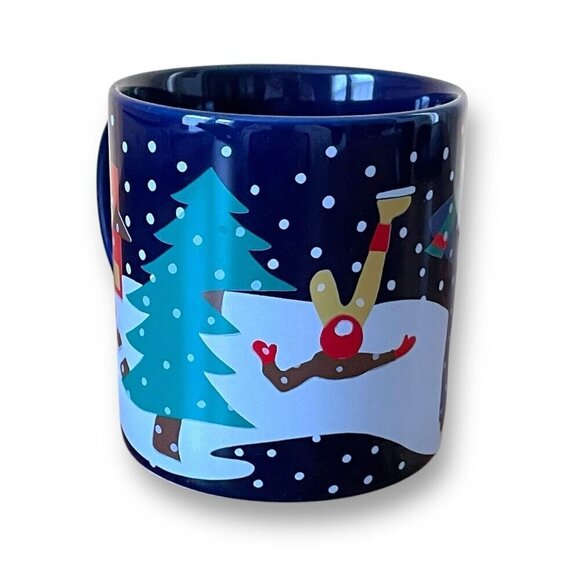 Vintage 1980s Lillian Vernon Snow Day Mug Set Blue Ceramic Coffee Hot Cocoa Cups - Picture 4 of 16